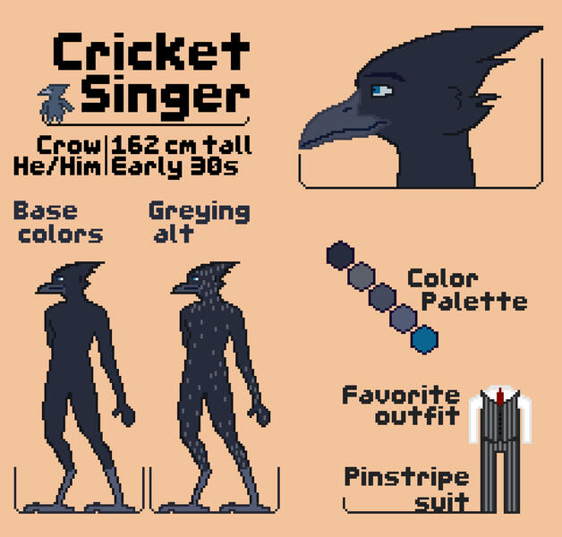 My secondary OC, Cricket. A tough-guy crow who's actually a sweetheart deep inside.
